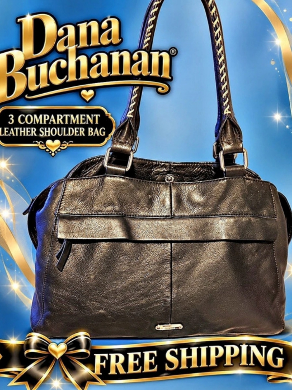 Dana Buchman Leather Shoulder Bag in Black Like New